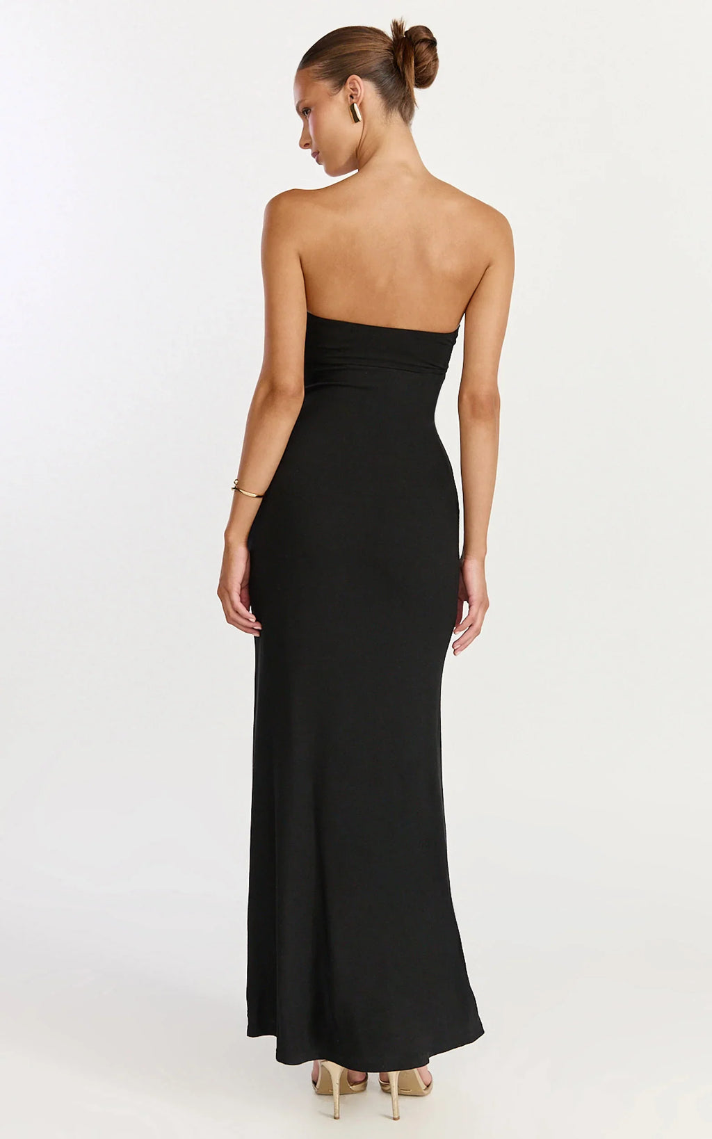 Aria Midi Dress - Strapless Tie Waist Dress in Black