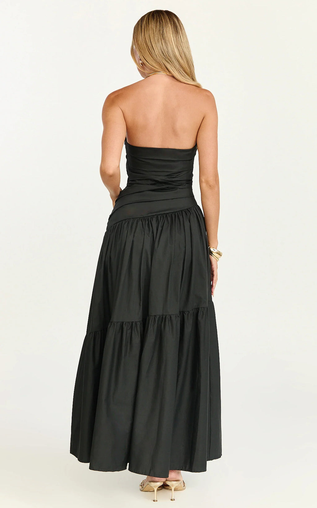 Cora Midi Dress - Strapless Dress in Black