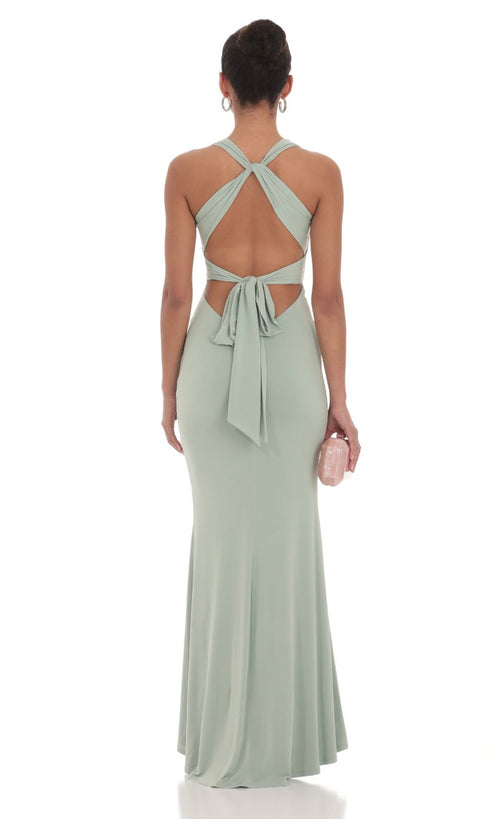 Front Twist V-Neck Maxi Dress in Sage