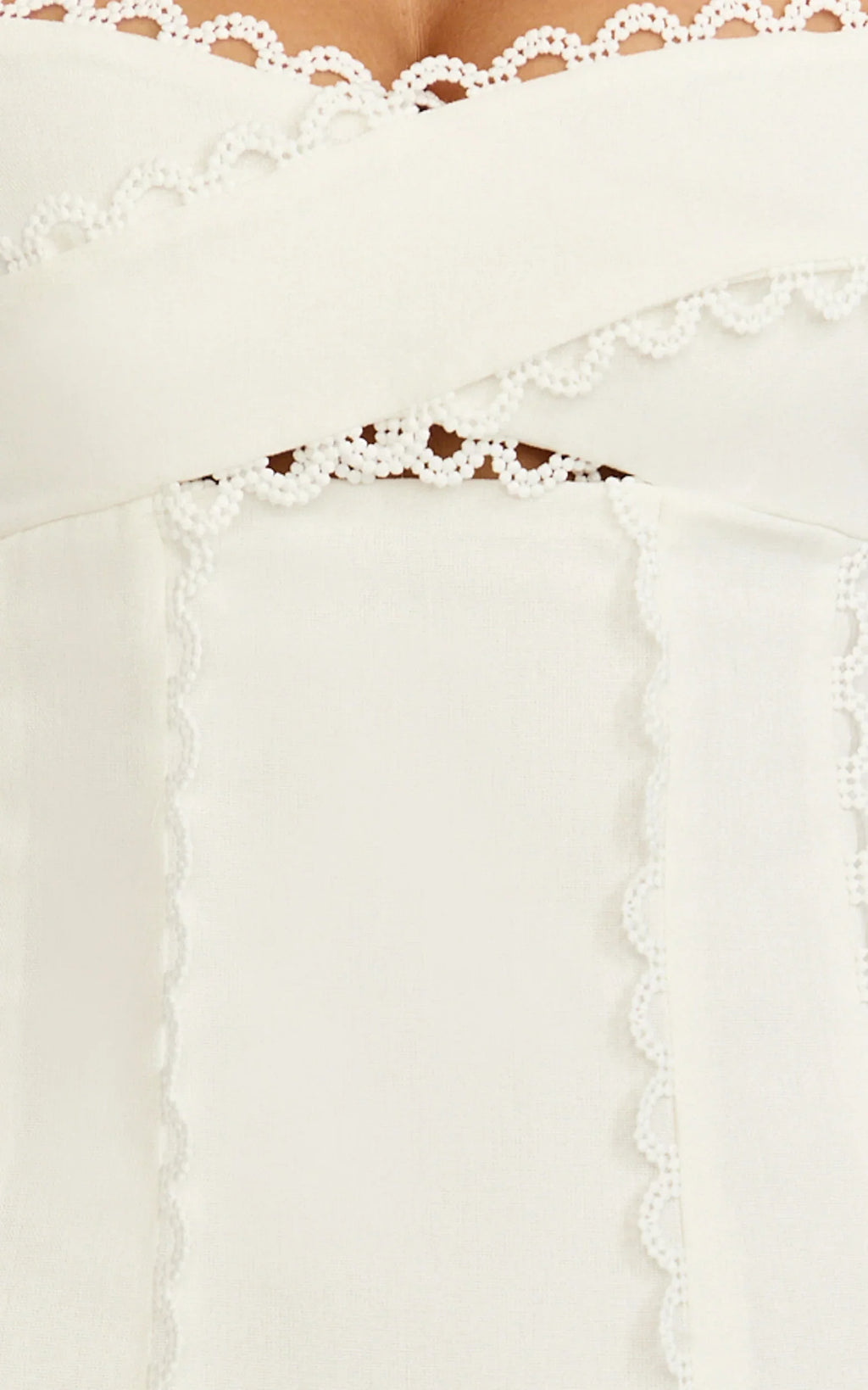 Nikki Midi Dress - Scallop Edge Front Split Column Dress in Off White