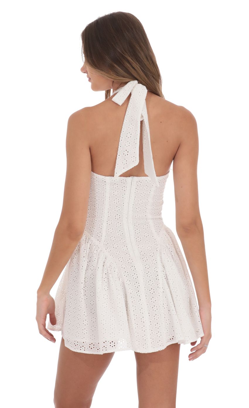 Floral Eyelet Halter Dress in White