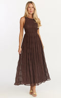 Paloma Midi Dress - Ruched Shift Dress in Chocolate