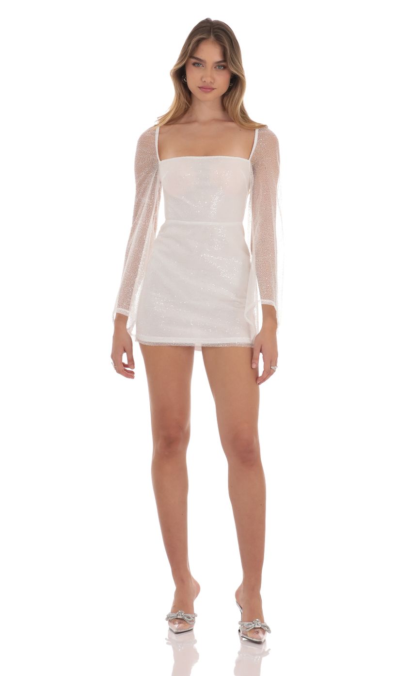 Sequin Flare Sleeve Dress in White