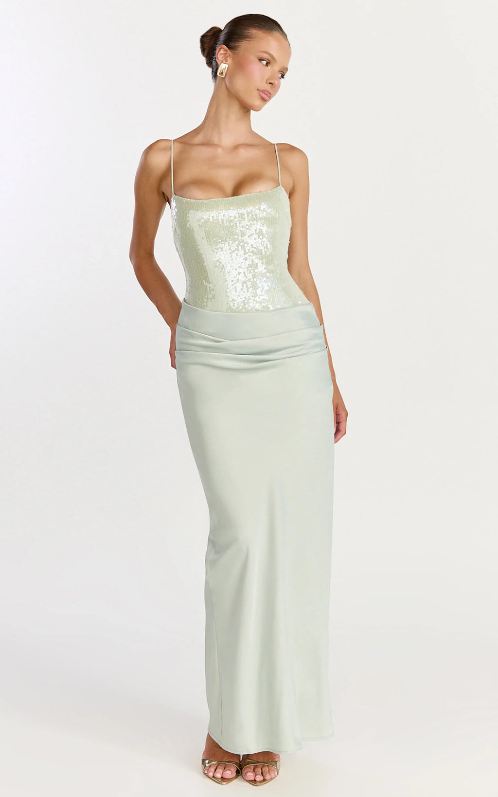 Jasmin Maxi Dress - Sequin Overlay Dress in Sage