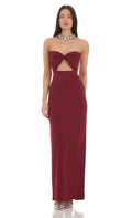 Bow Cutout Strapless Maxi Dress in Maroon