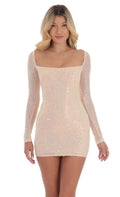Sequin Long Sleeve Dress in Cream