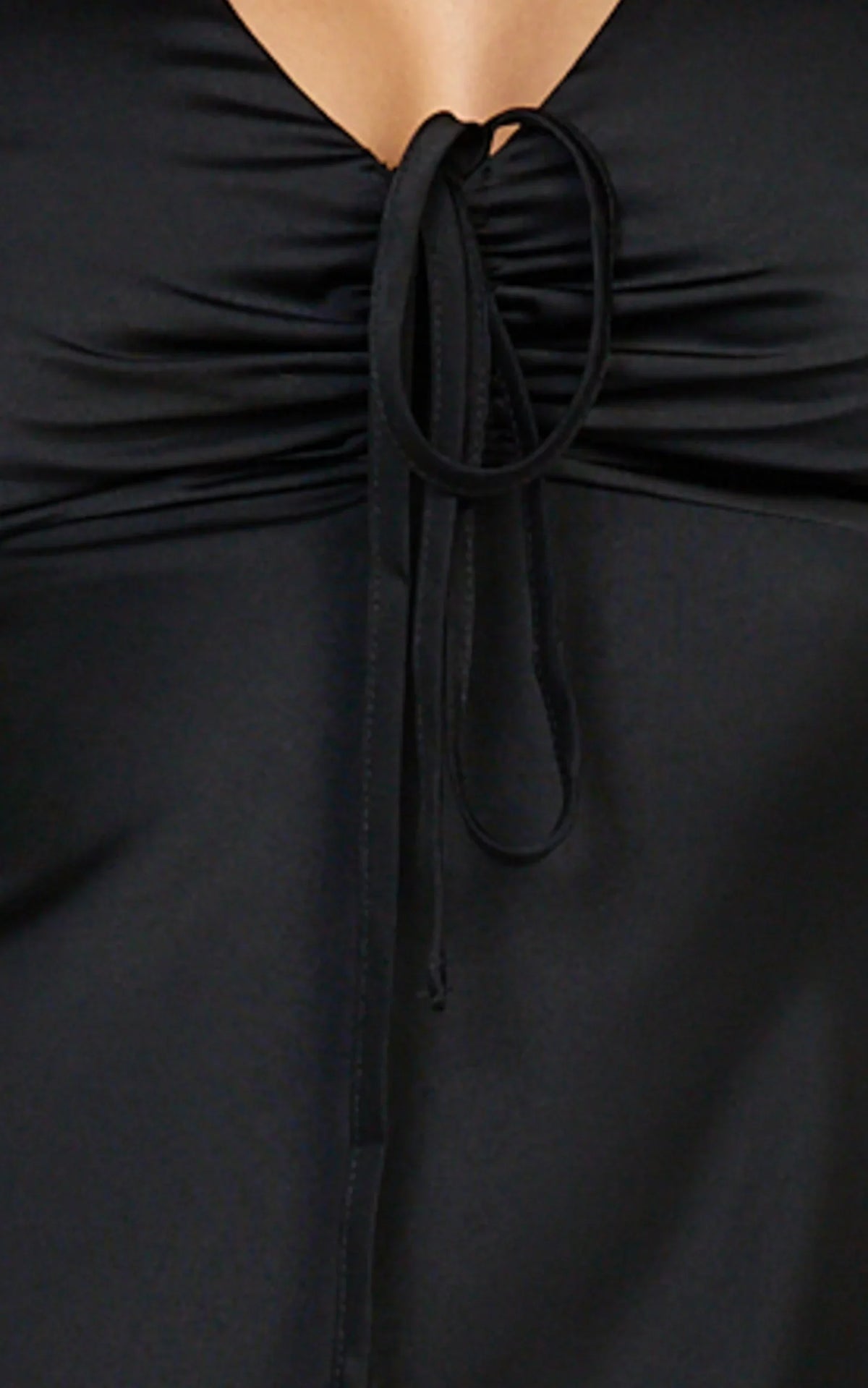 Amelie Maxi Dress - Ruched Front Angel Sleeve Satin Dress in Black
