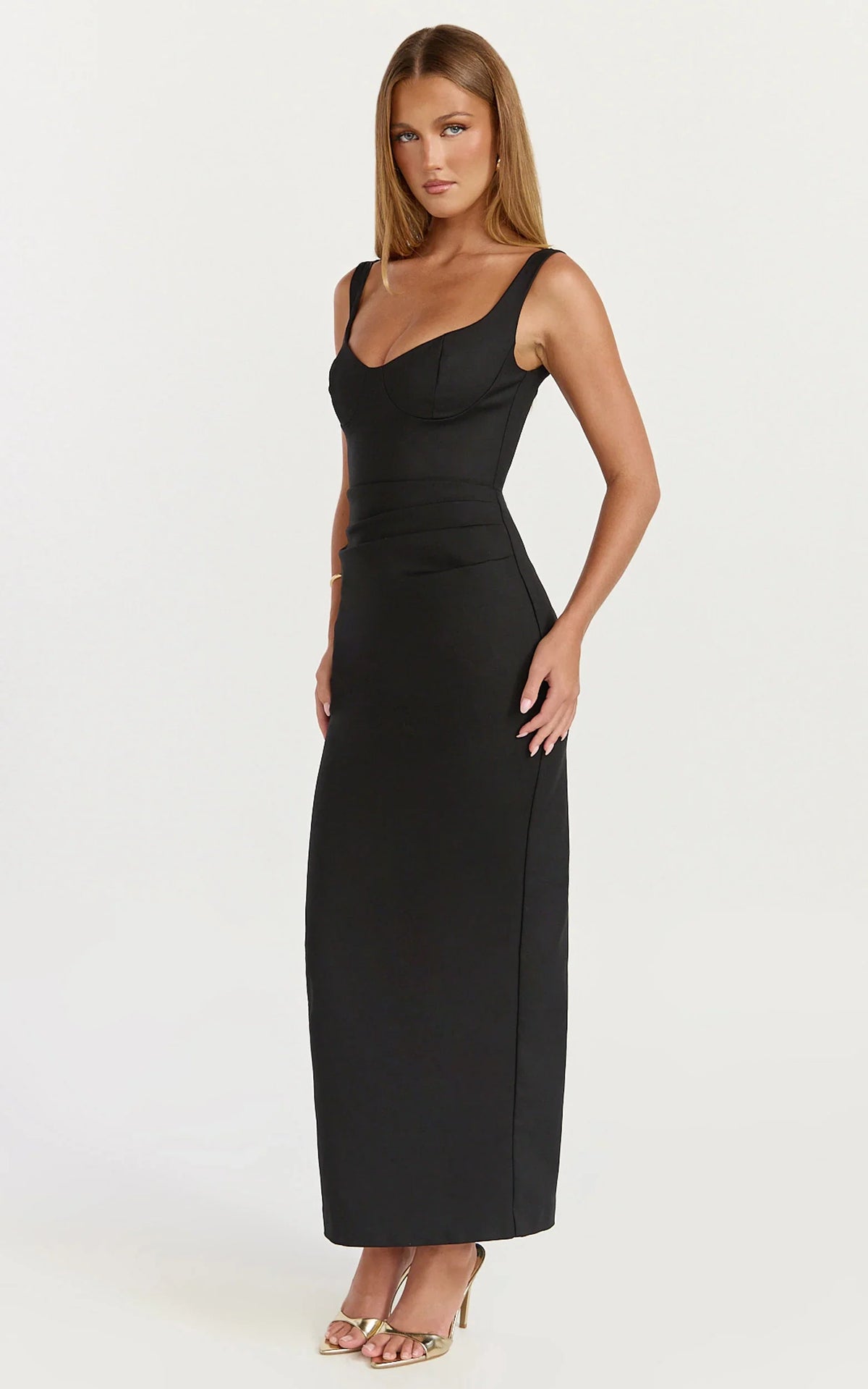 Pietra Midi Dress - Off Shoulder Structured Dress in Black
