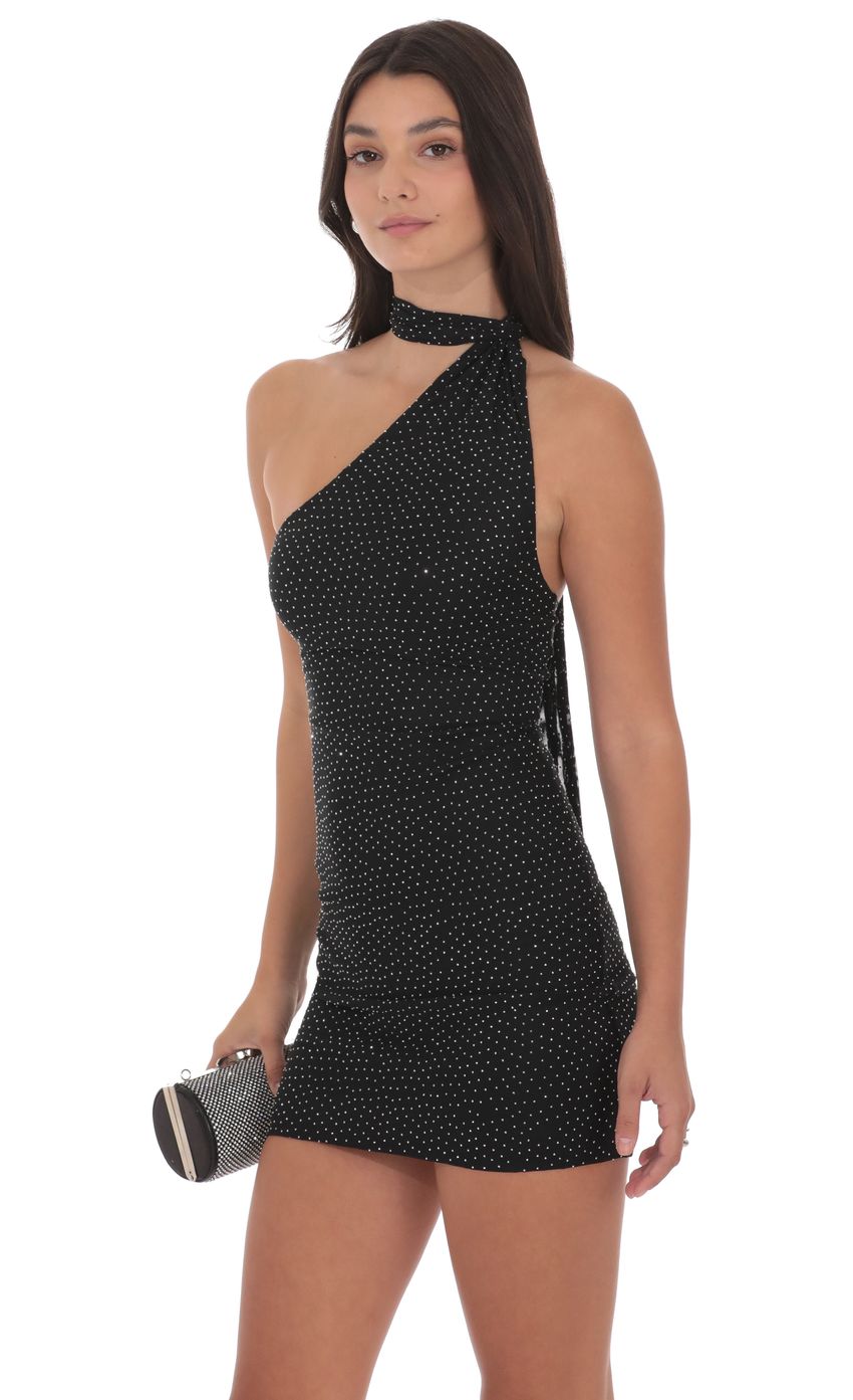Scarf Halter Rhinestone Dress in Black