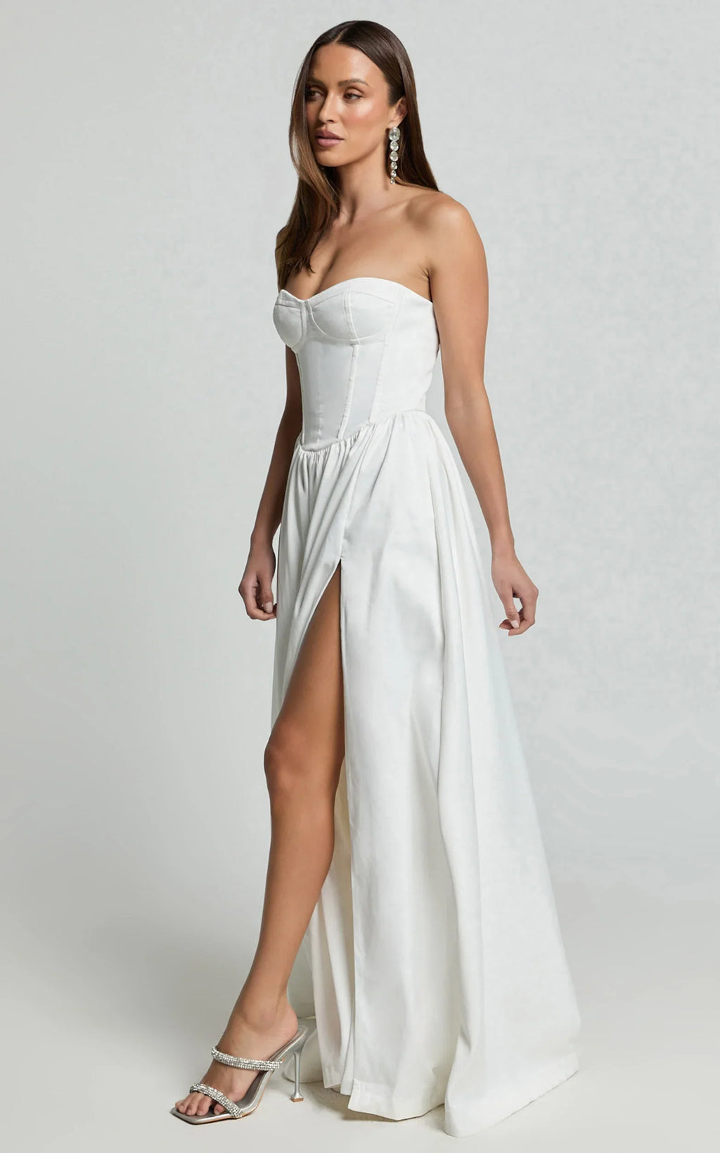 Vivian Maxi Dress - Strapless Corset Front Split Dress in Ivory
