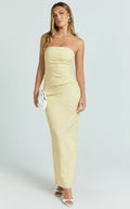 Jamie Maxi Dress - Strapless Ruched Fitted Column Dress in Lemon