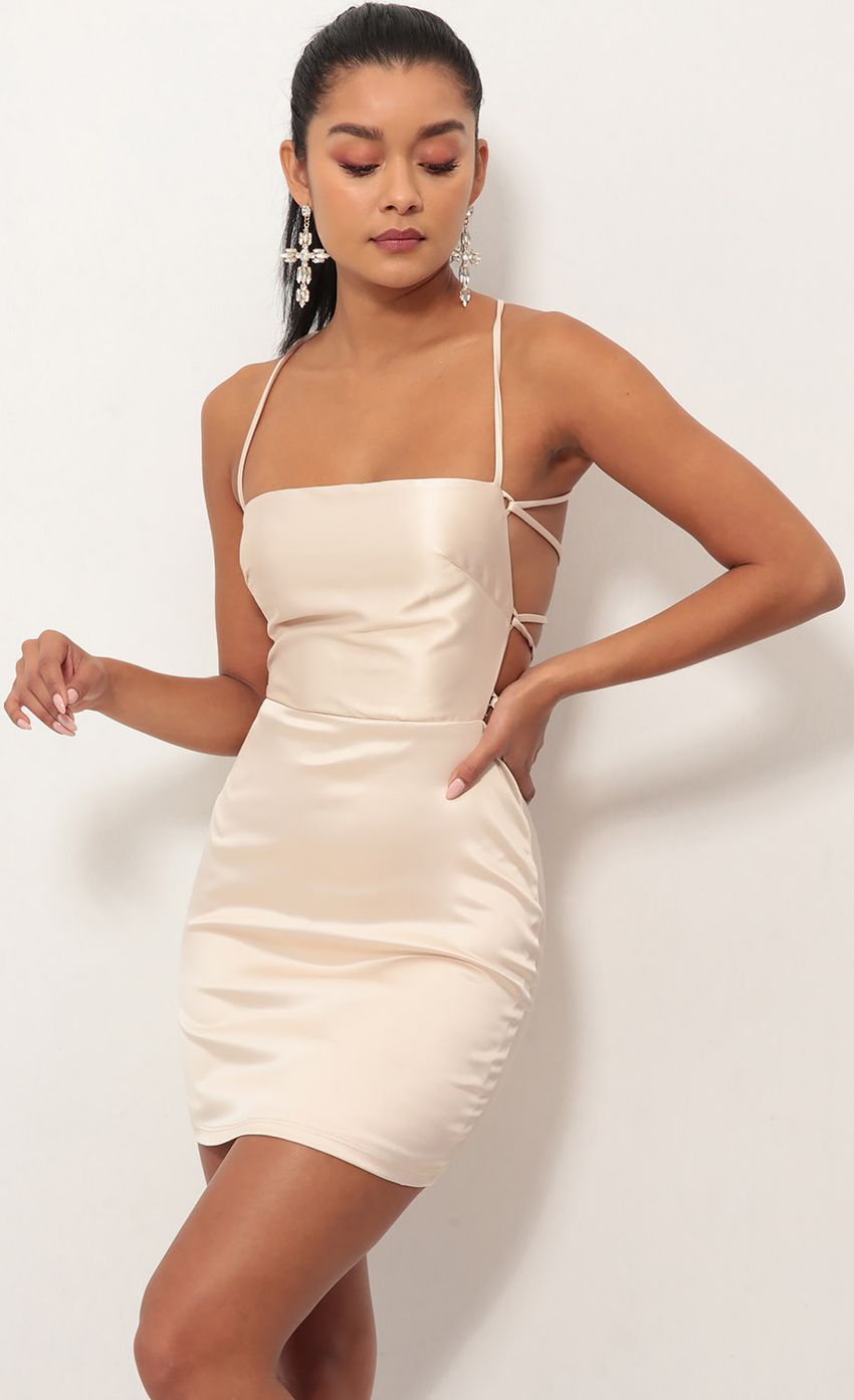 Satin Lace-up Dress in Champagne