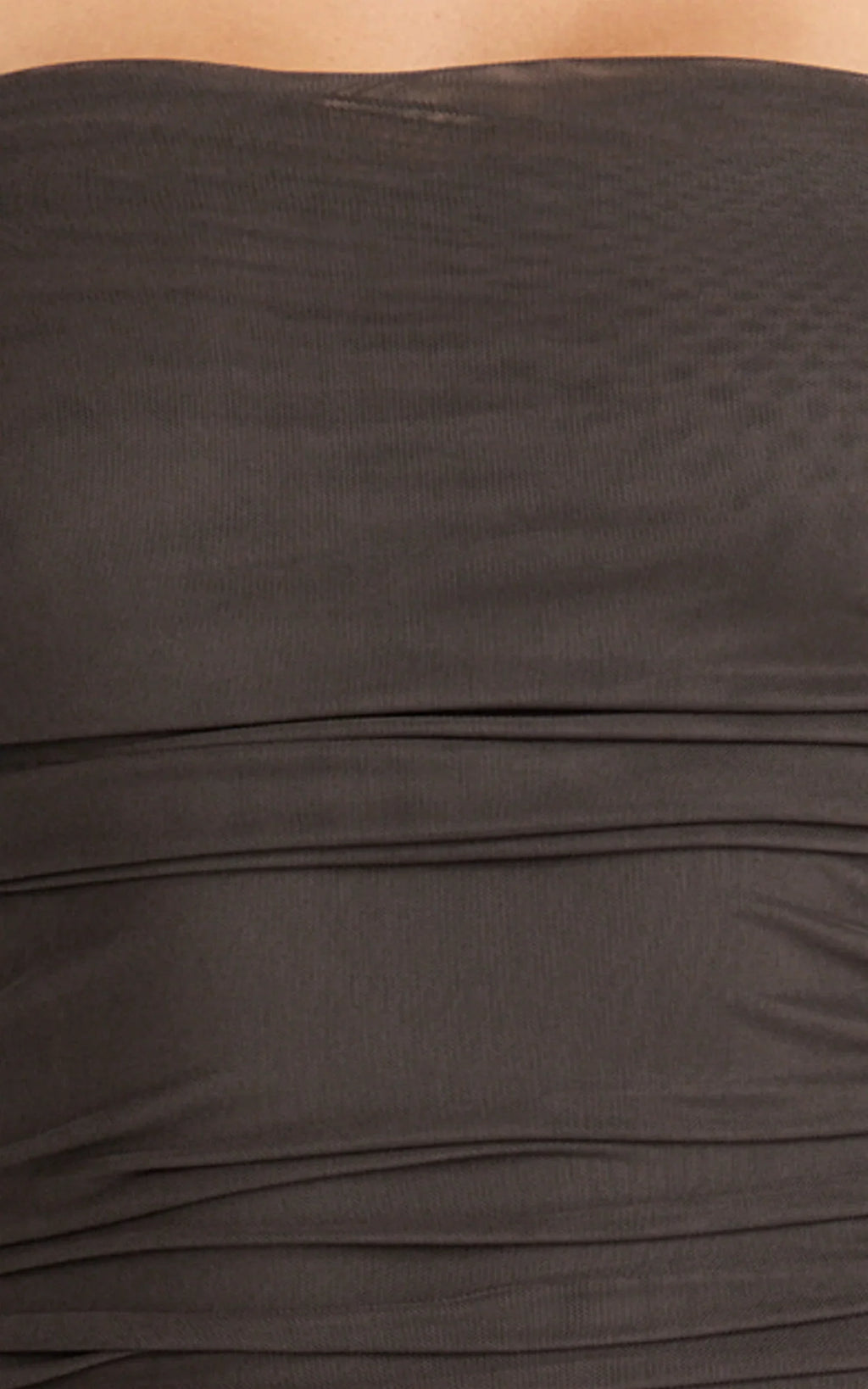 Caterina Maxi - Ruched Off Shoulder Mesh Dress in Chocolate