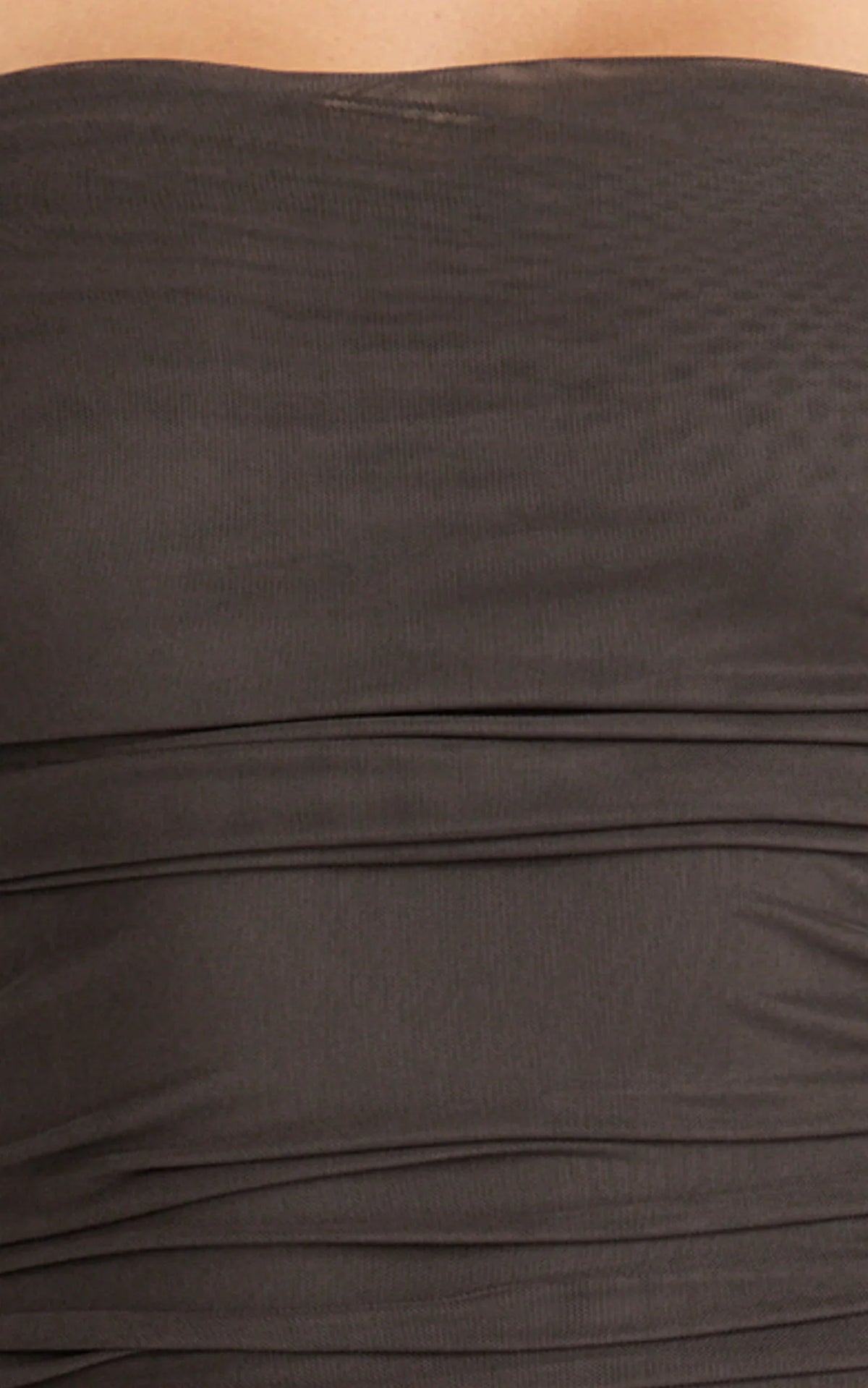 Caterina Maxi - Ruched Off Shoulder Mesh Dress in Chocolate