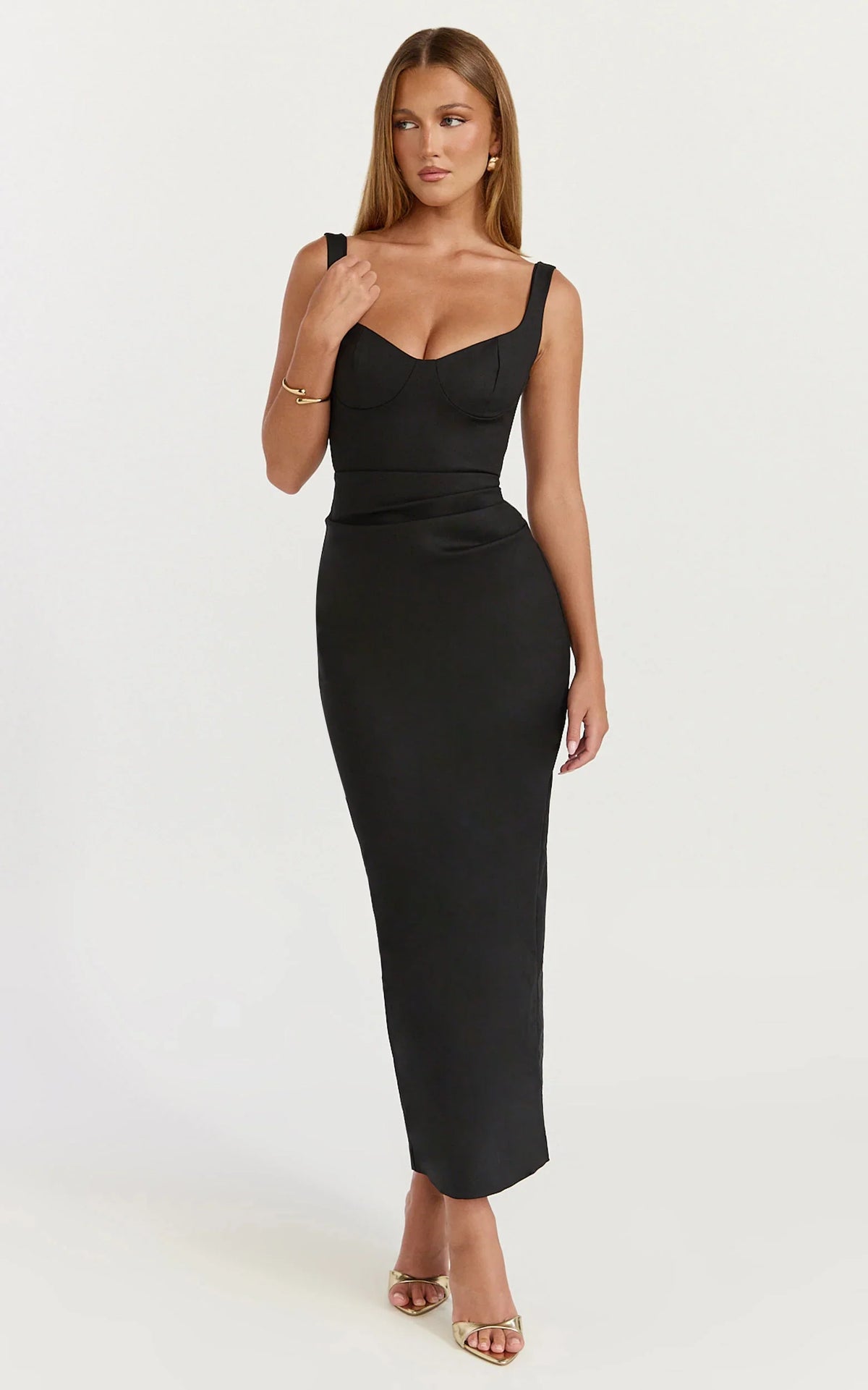 Pietra Midi Dress - Off Shoulder Structured Dress in Black