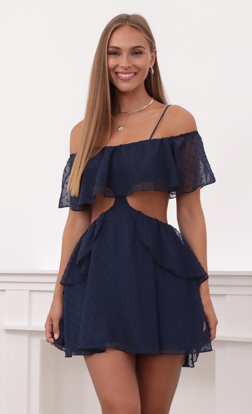 Mesh Cutout Dress in Navy