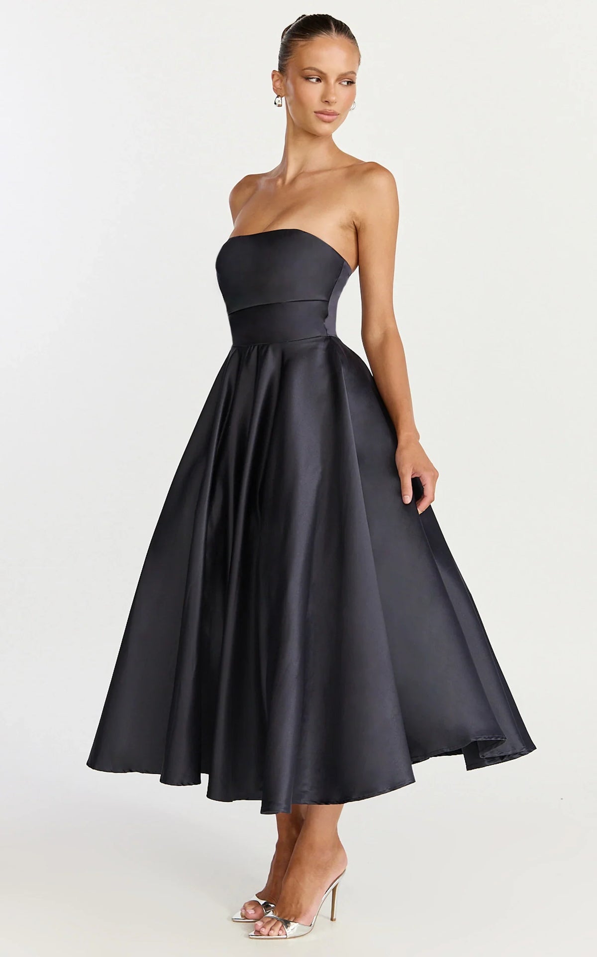 Helaina Midi Dress - Line Satin Dress in Navy