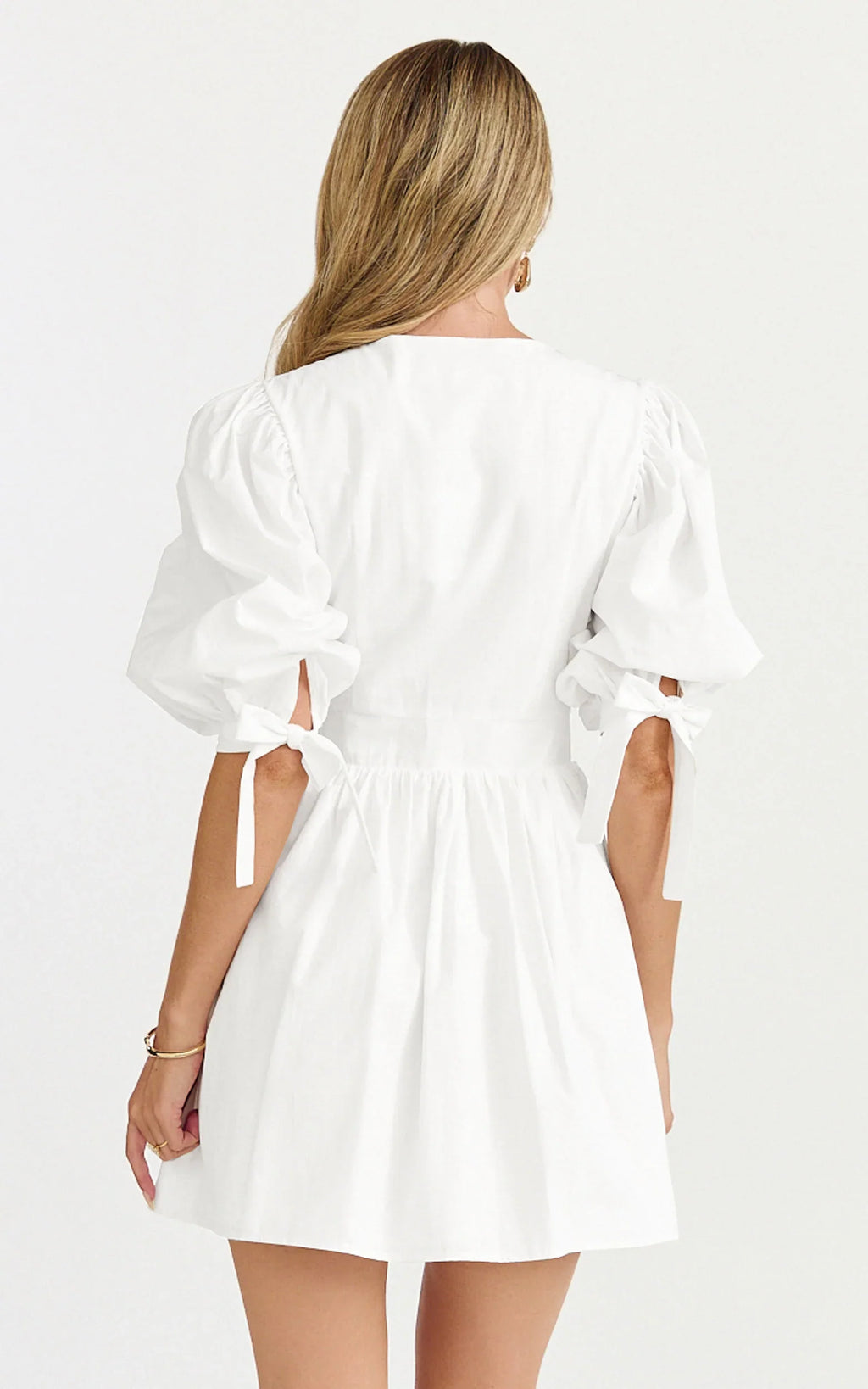 Zandra Mini Dress - Puff Sleeve Poplin Dress in White