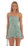 Shimmer Chiffon One Shoulder Dress in Sage