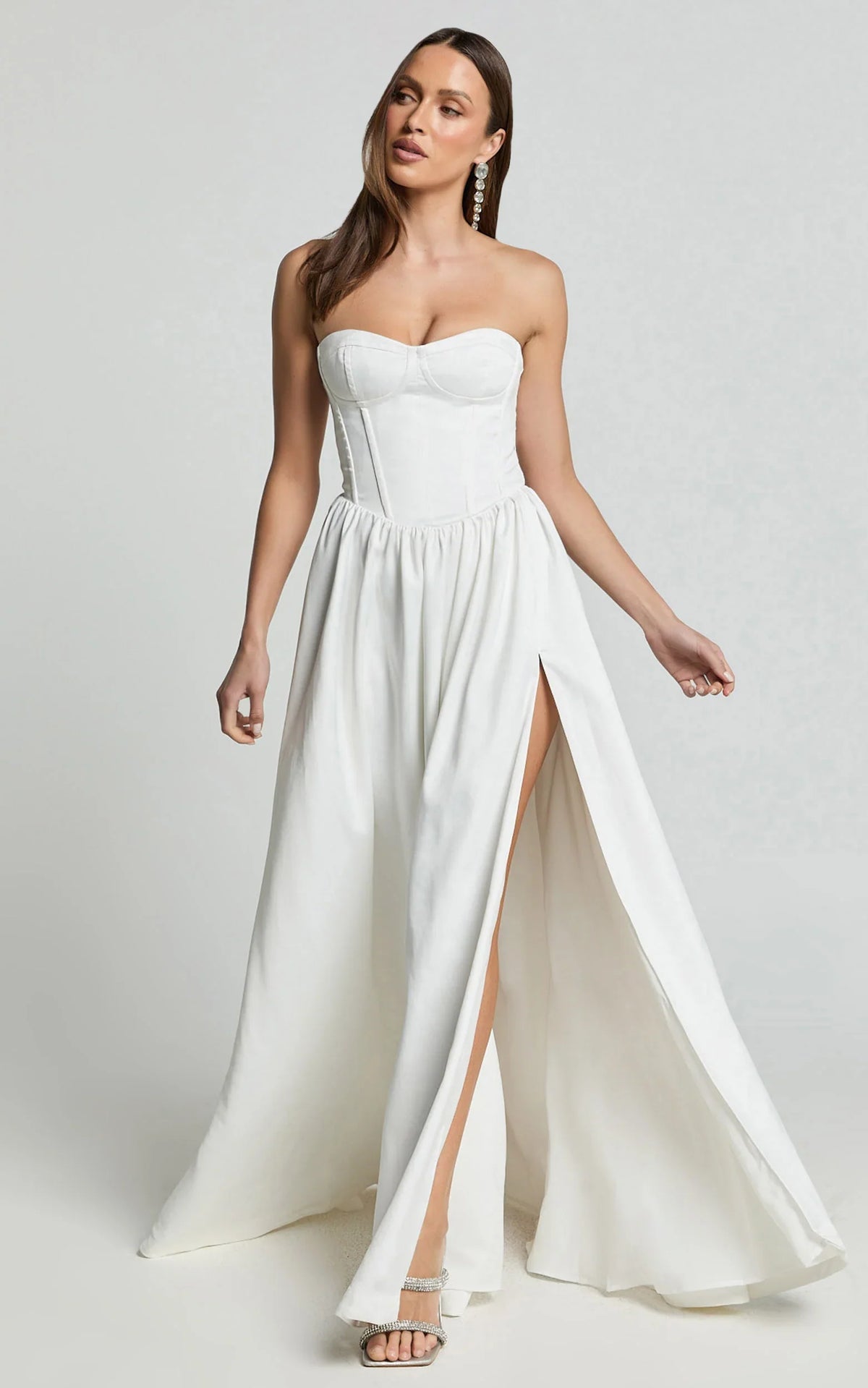 Vivian Maxi Dress - Strapless Corset Front Split Dress in Ivory