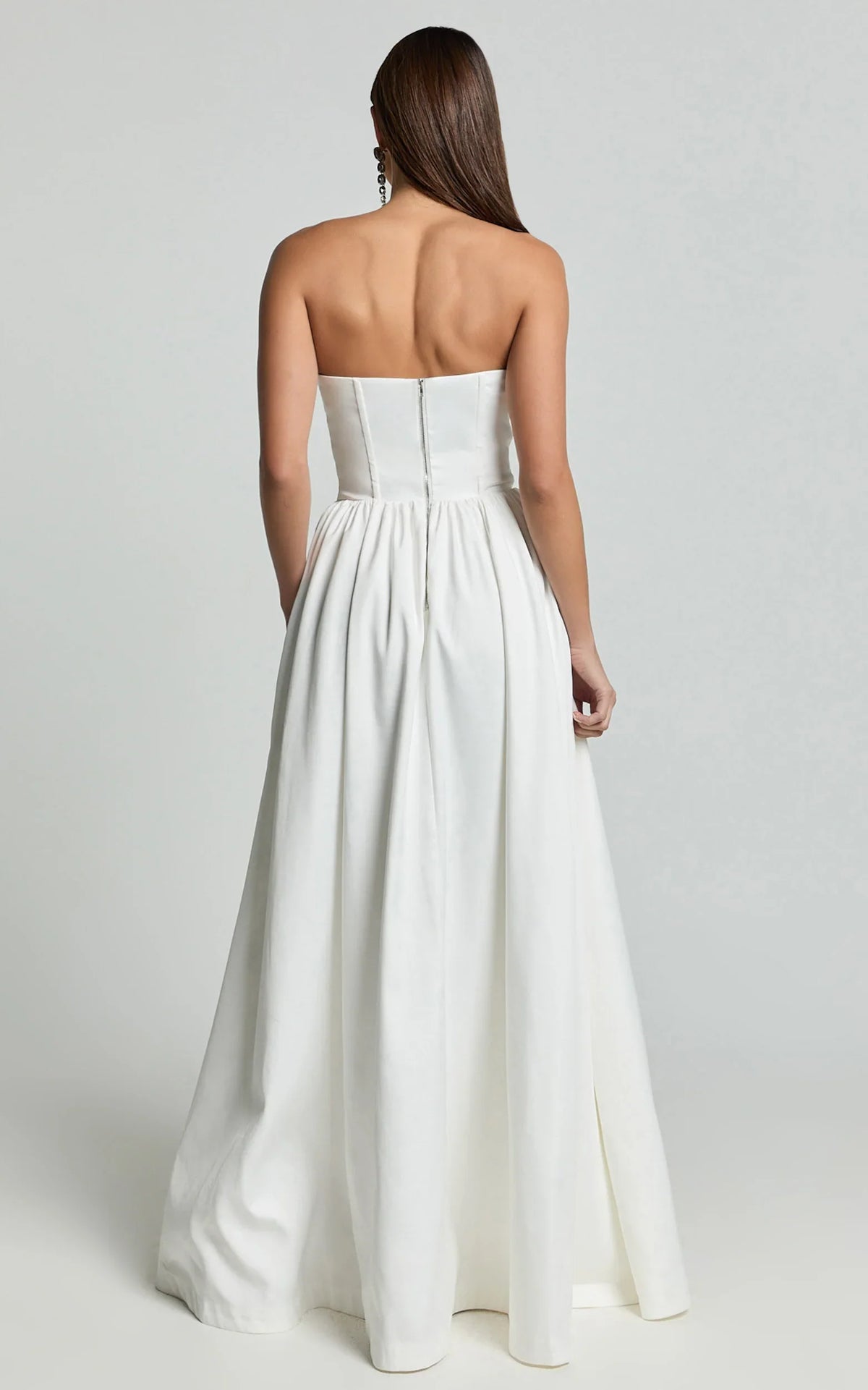 Vivian Maxi Dress - Strapless Corset Front Split Dress in Ivory