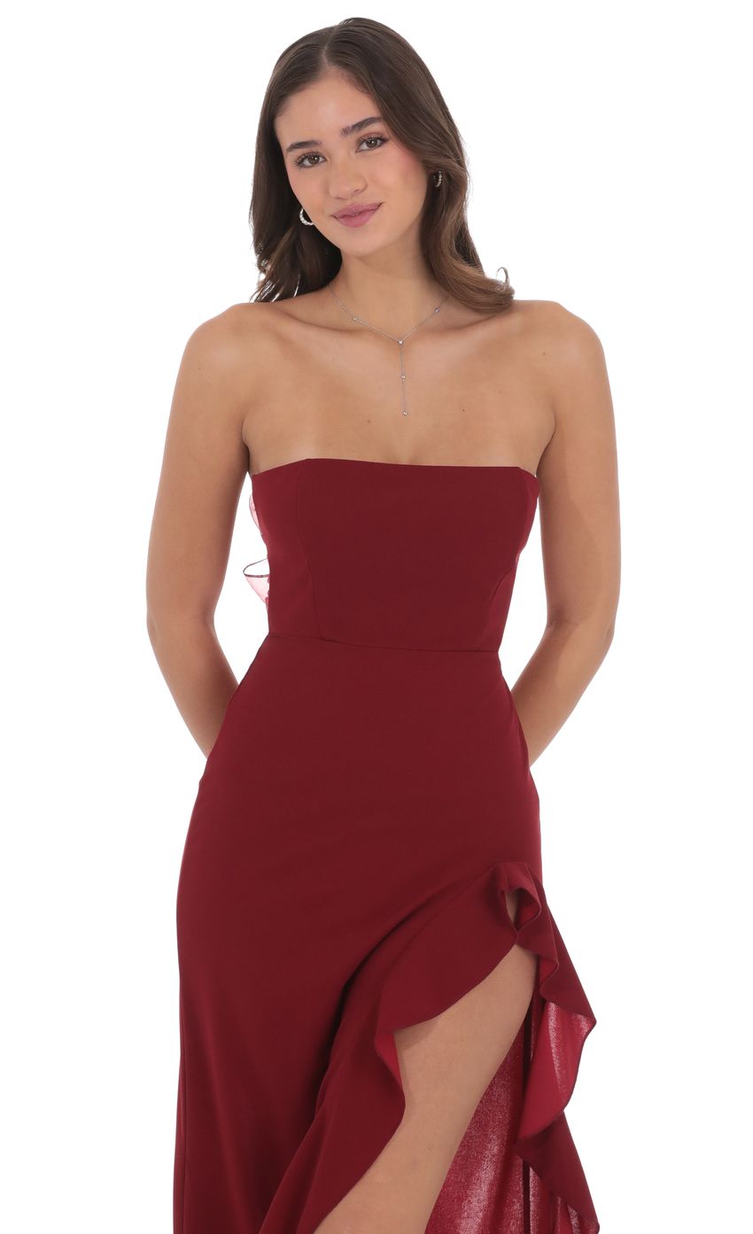 Corset Strapless Back Bow Maxi Dress in Maroon
