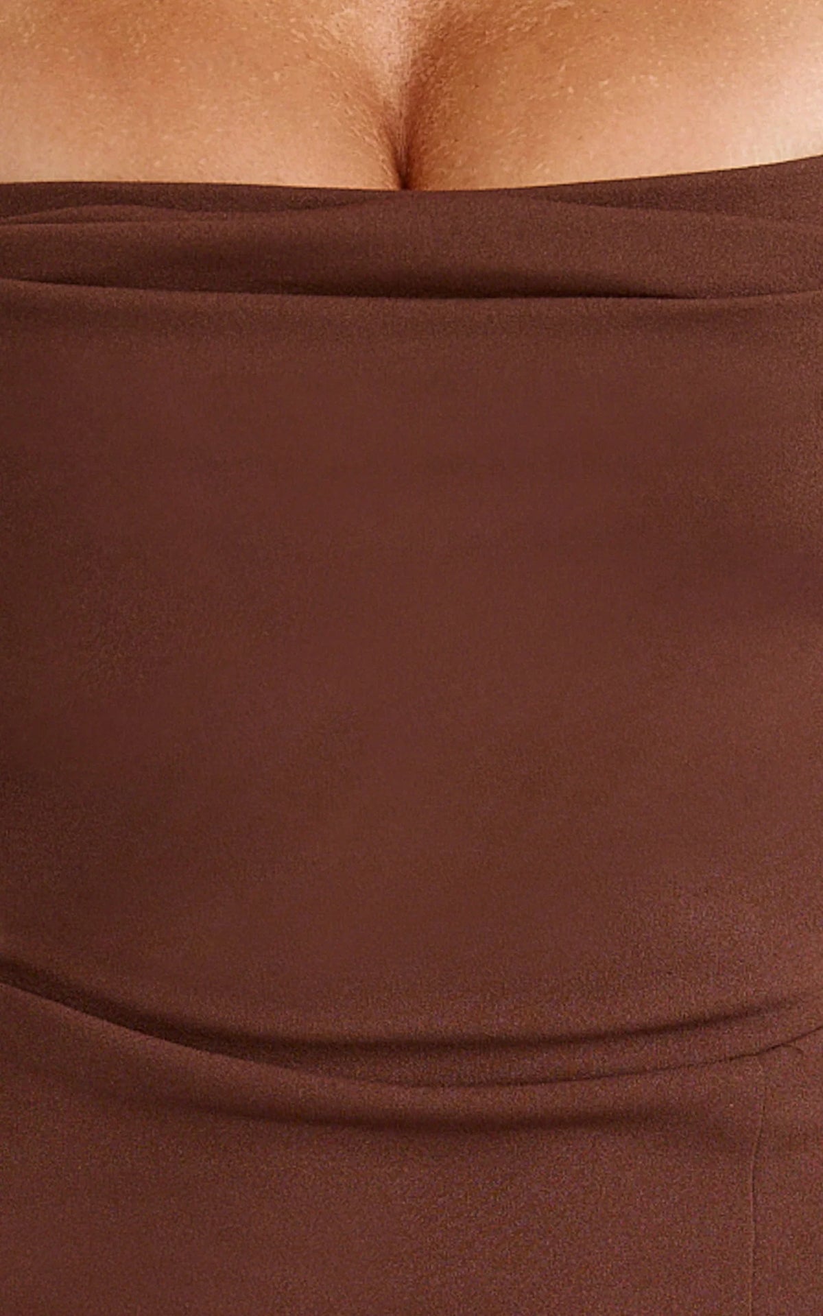 Donna Maxi Dress - Cowl Neck Column High Split Dress in Chocolate
