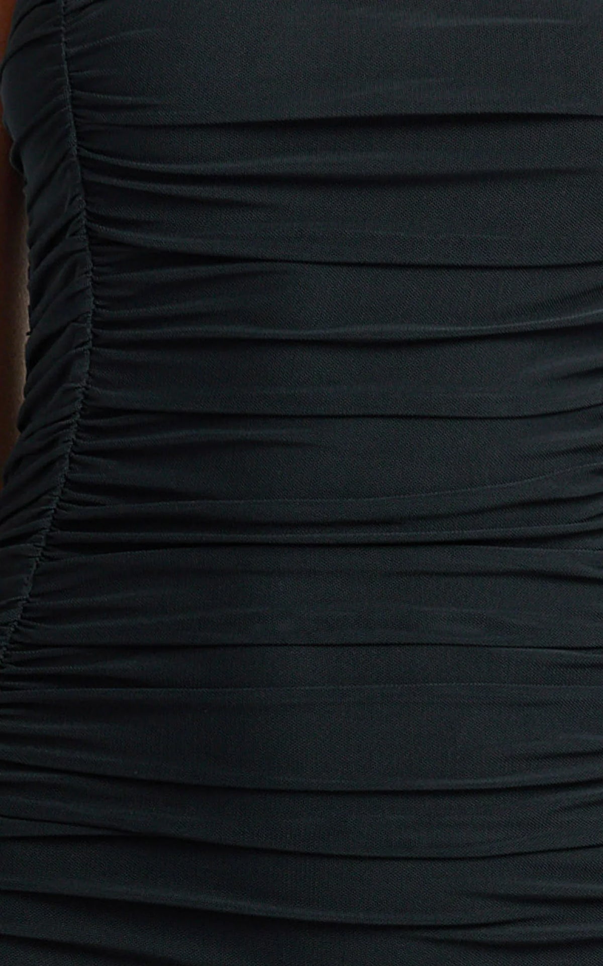 Cardi Maxi Dress - Ruched Mesh High Leg Split Dress in Black