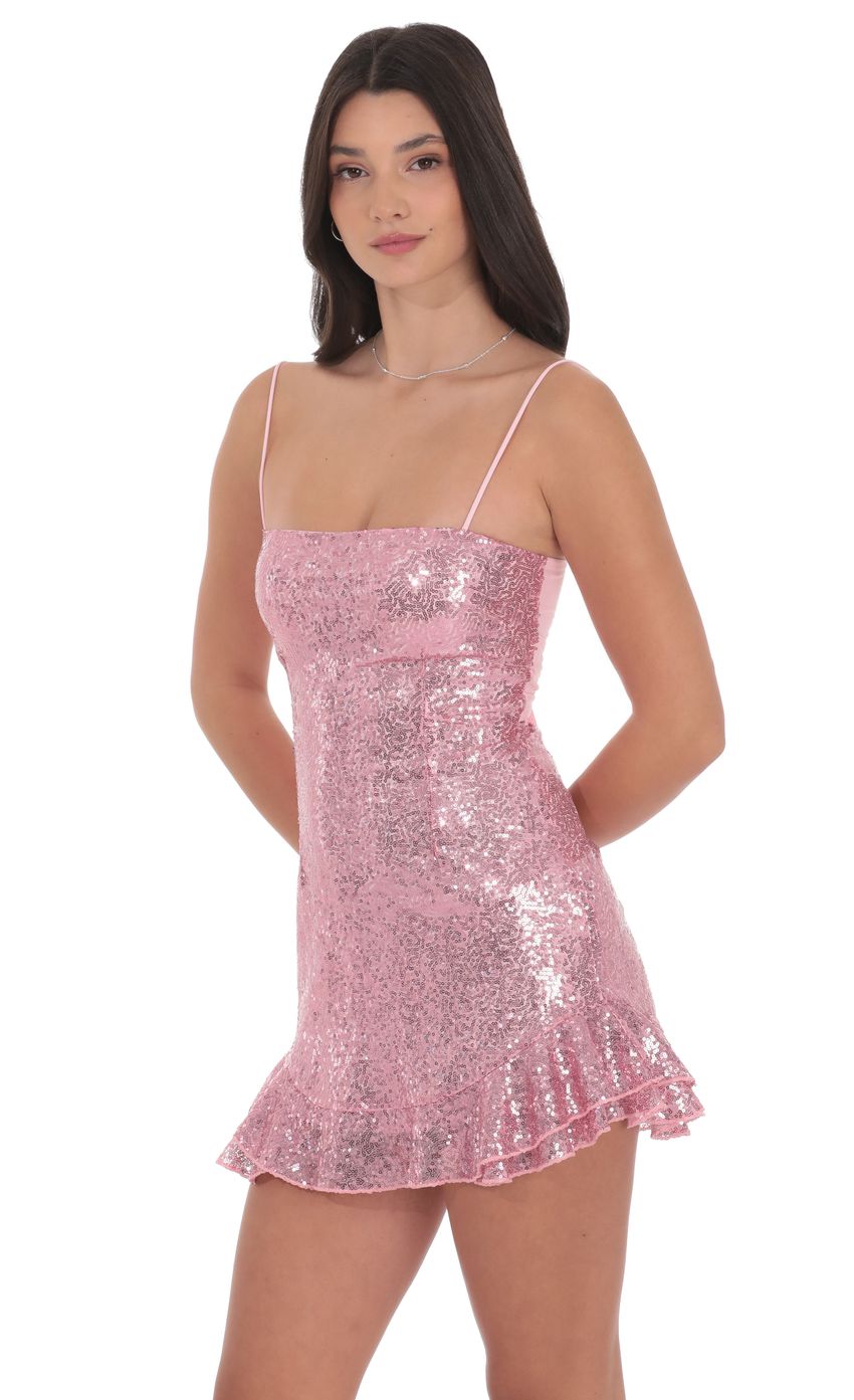 Sequin Ruffle Dress in Pink