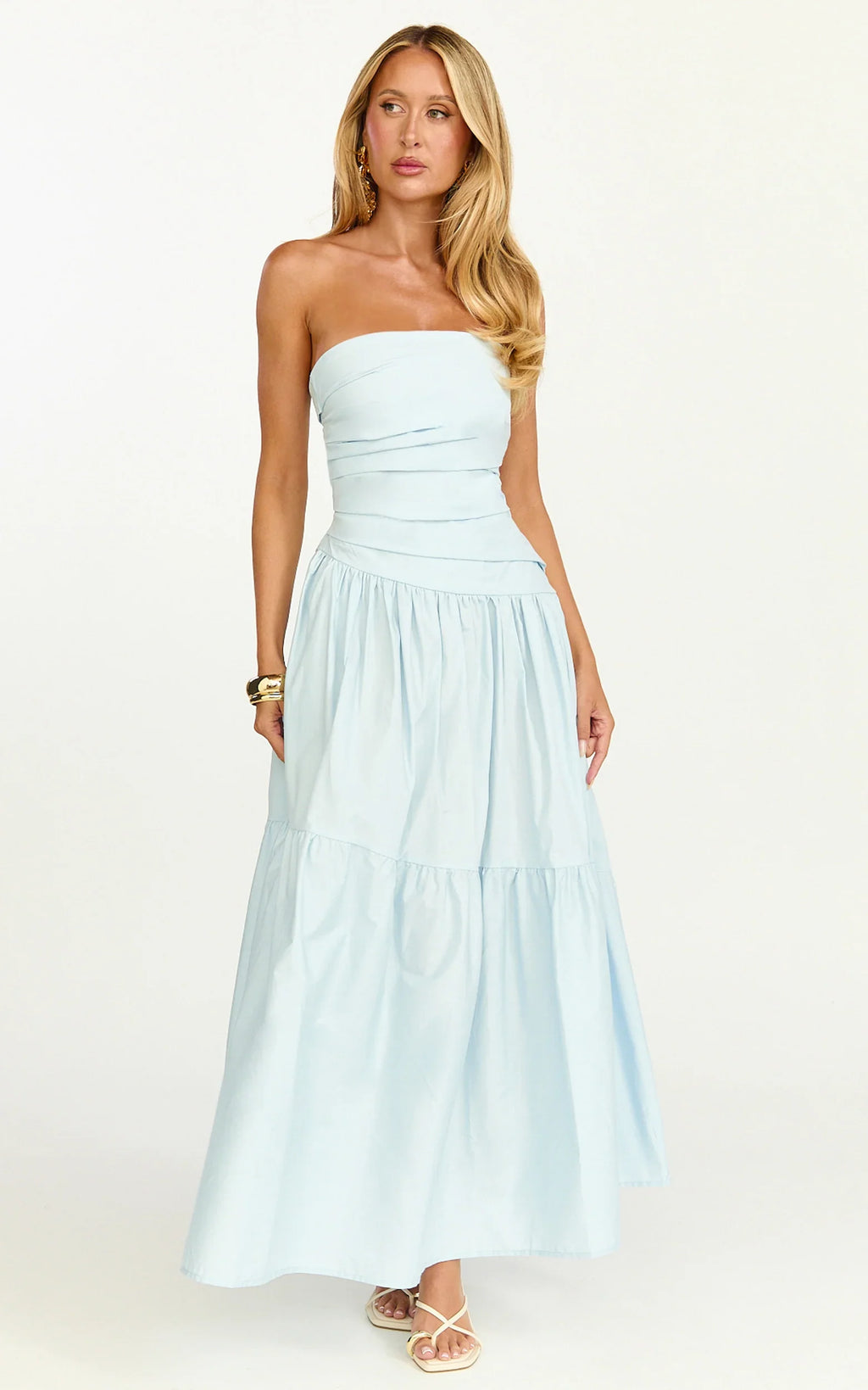 Cora Midi Dress - Strapless Dress in Blue