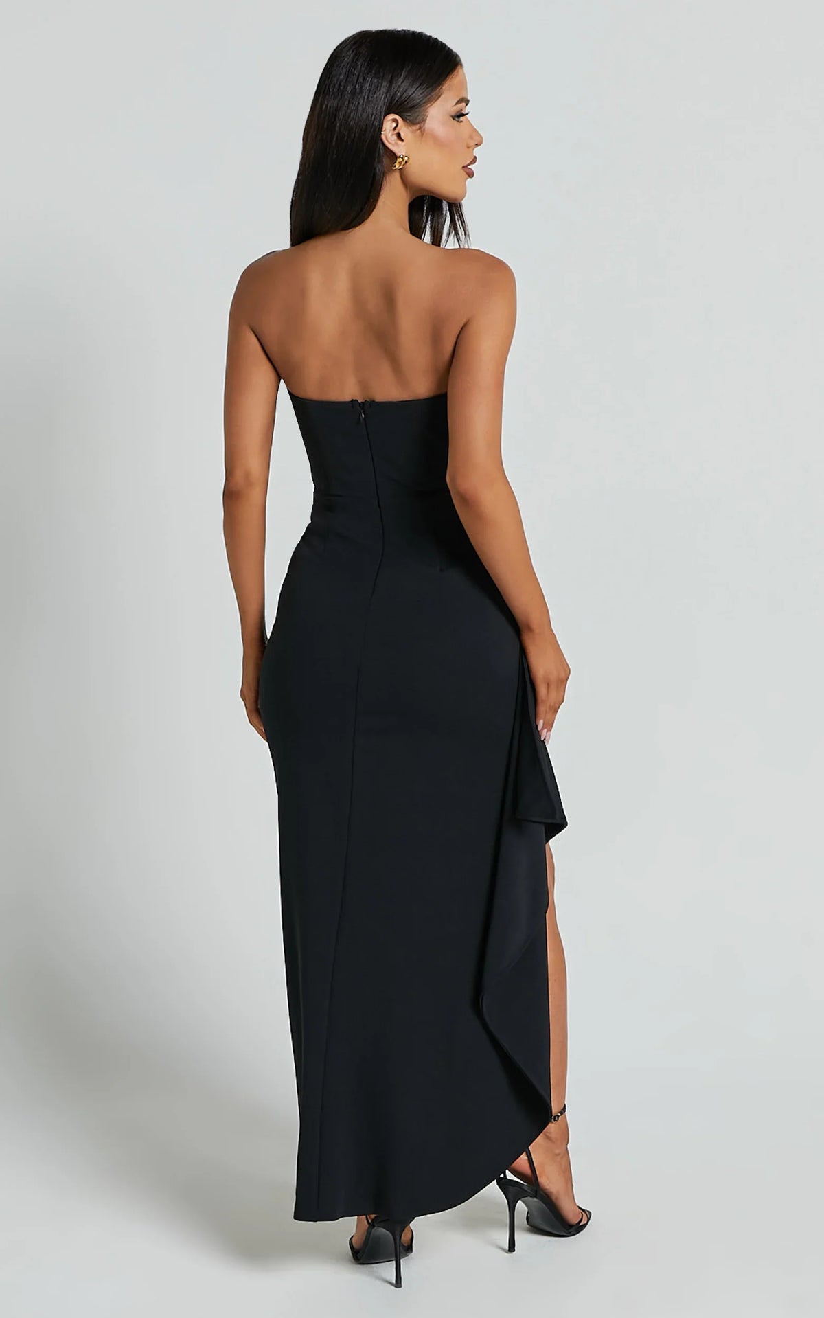 Andrea Midi Dress - Strapless Ruffle Dress in Black