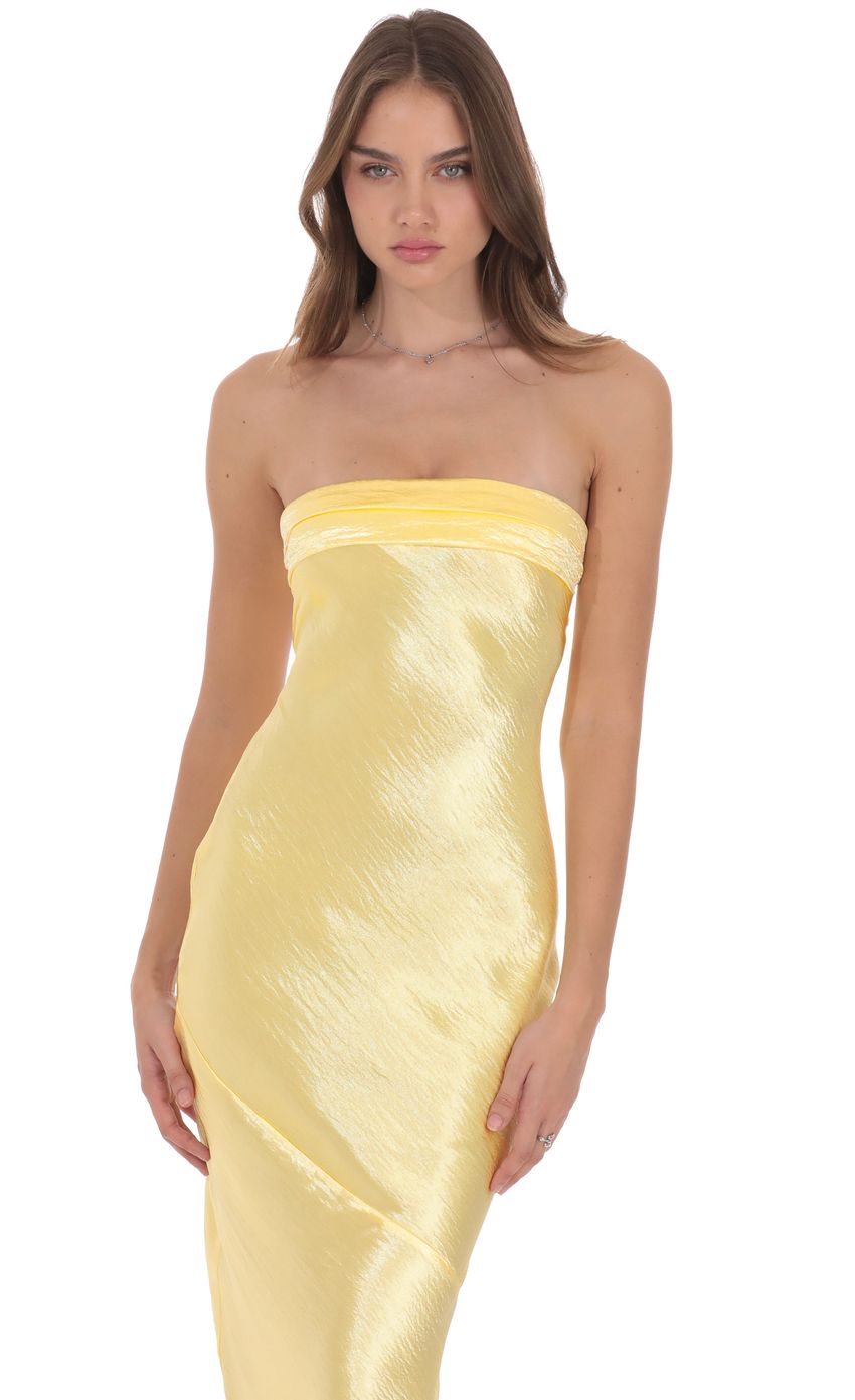 Crinkle Satin Open Back Maxi Dress in Yellow