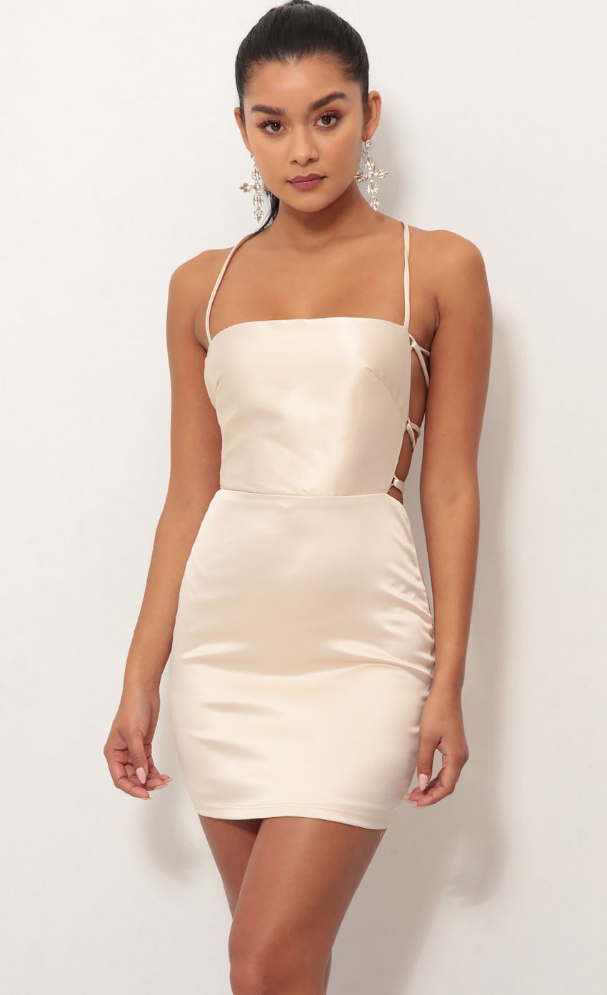 Satin Lace-up Dress in Champagne
