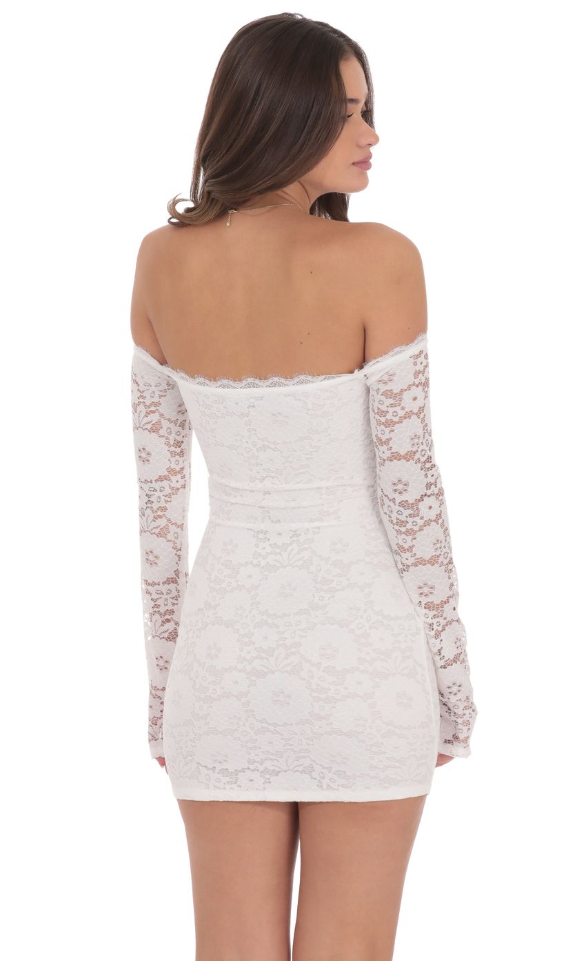 Lace Off Shoulder Bodycon Dress in White