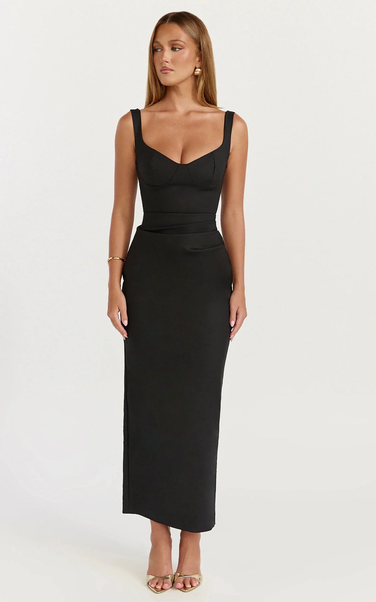 Pietra Midi Dress - Off Shoulder Structured Dress in Black