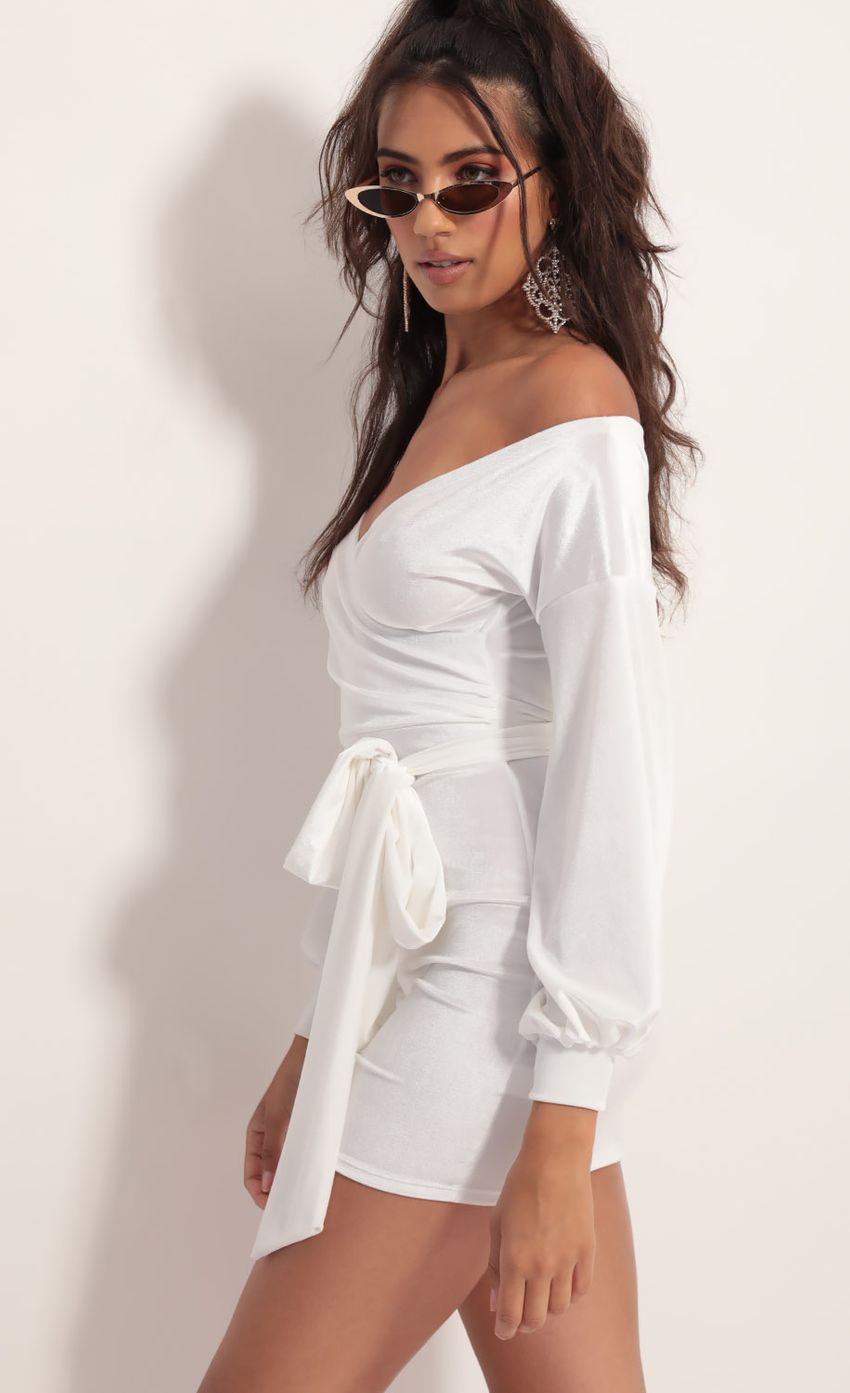 Off Shoulder Velvet Dress in White