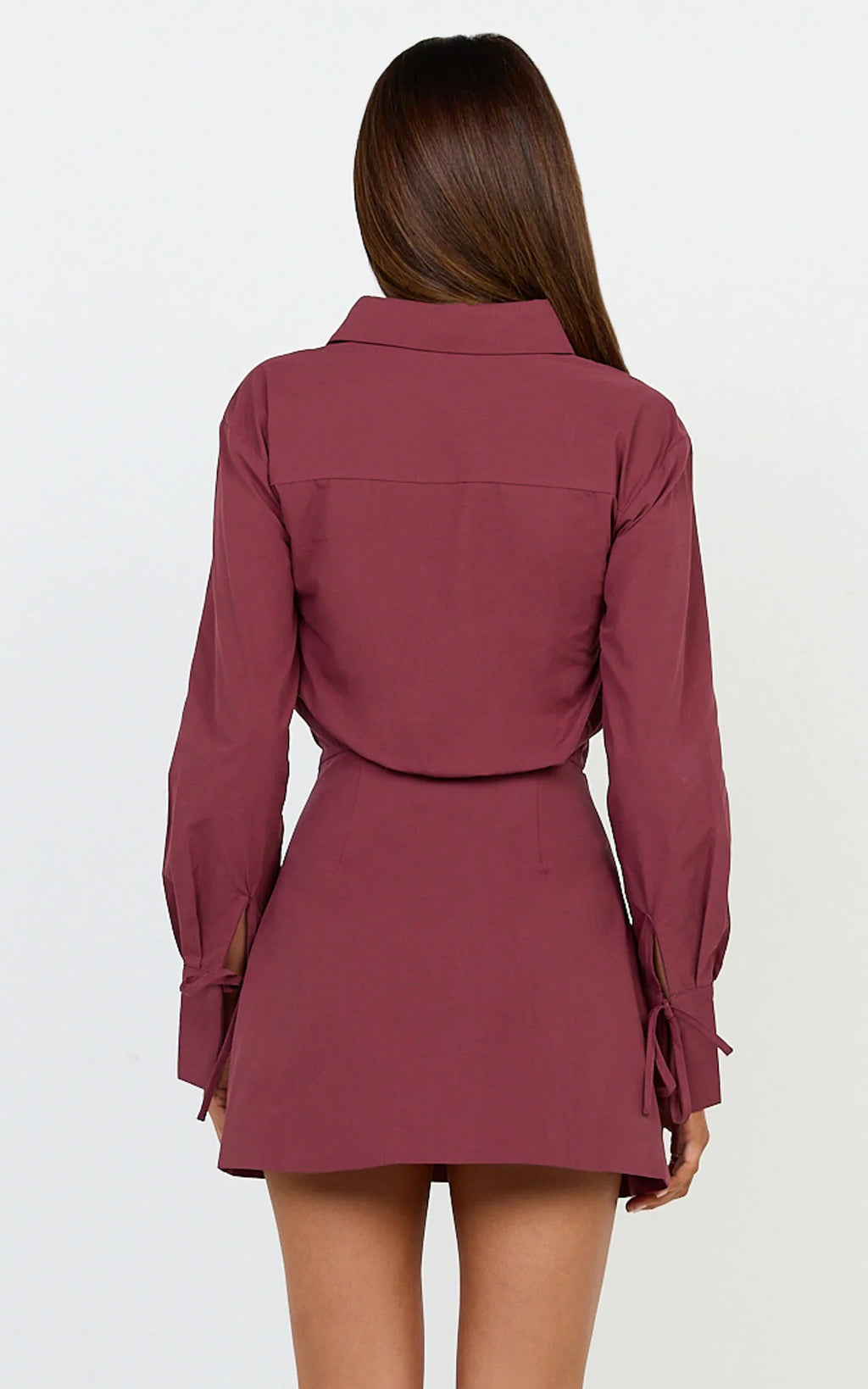 Heath Mini Dress - Collared Button Up Shirt Dress in Wine