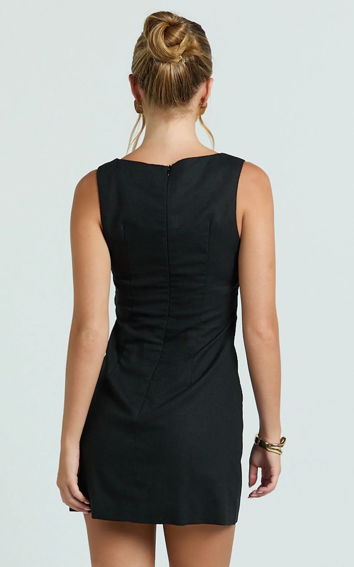 Kyle Mini Dress - Boat Neck Fitted Dress in Black