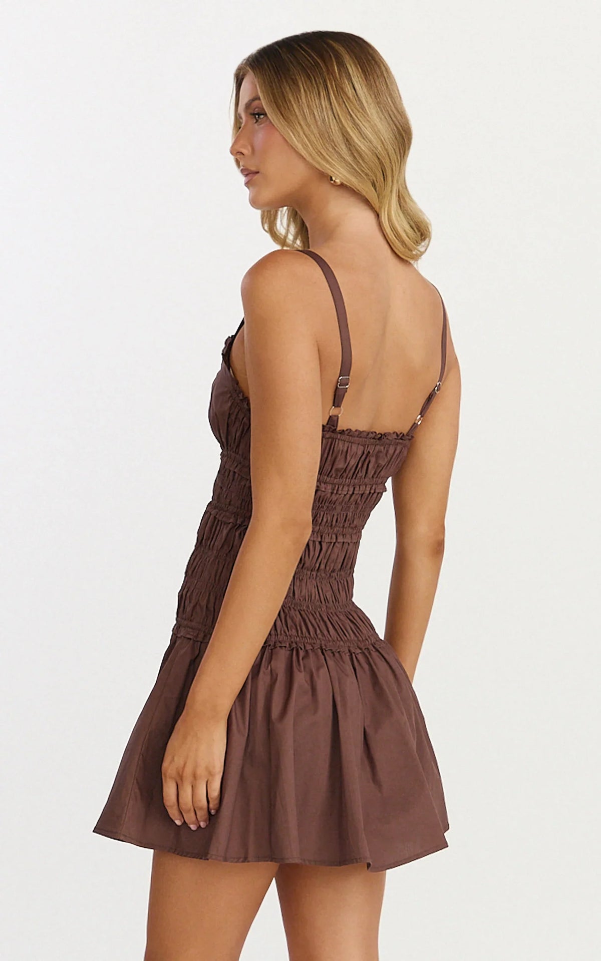 Sylvie Mini Dress - Ruched Dress in Chocolate