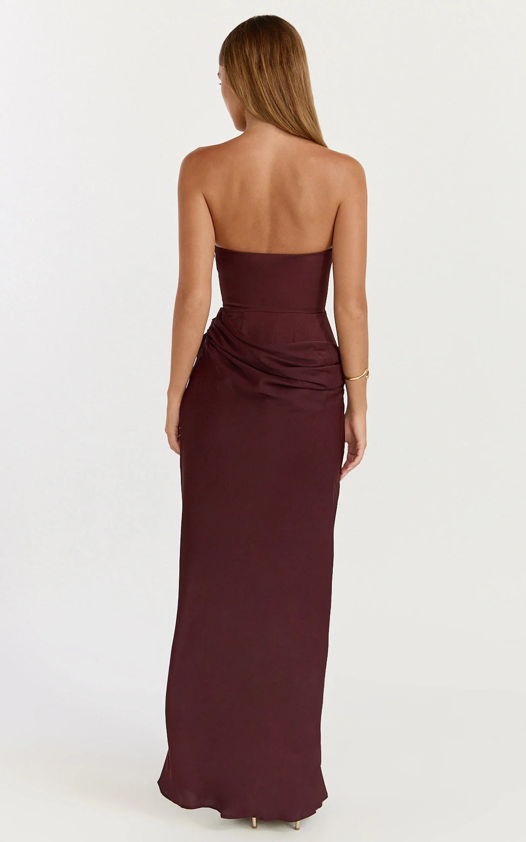 Phoebe Maxi Dress - Strapless Structured Bodice Drape Skirt Dress in Plum