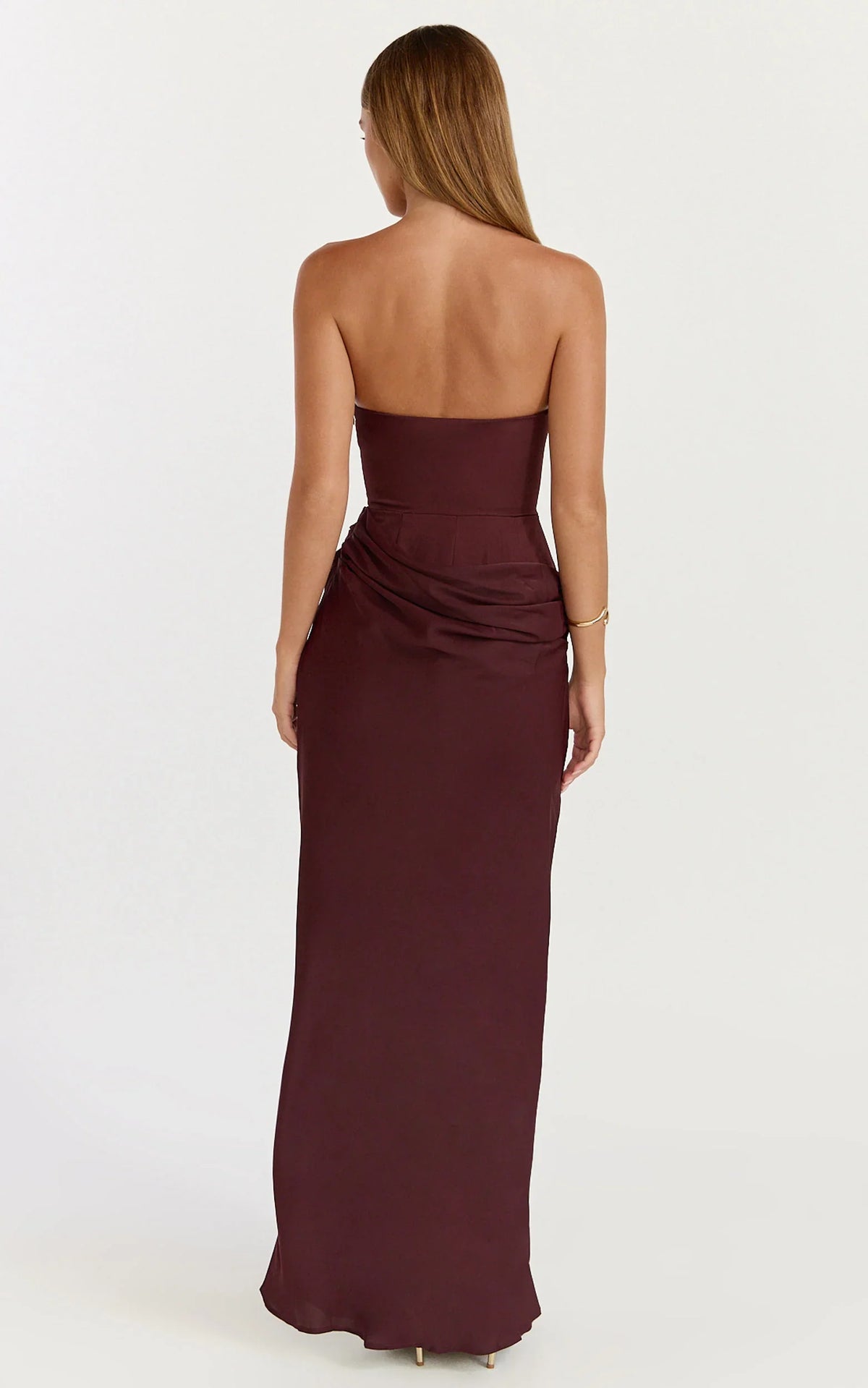 Phoebe Maxi Dress - Strapless Structured Bodice Drape Skirt Dress in Plum