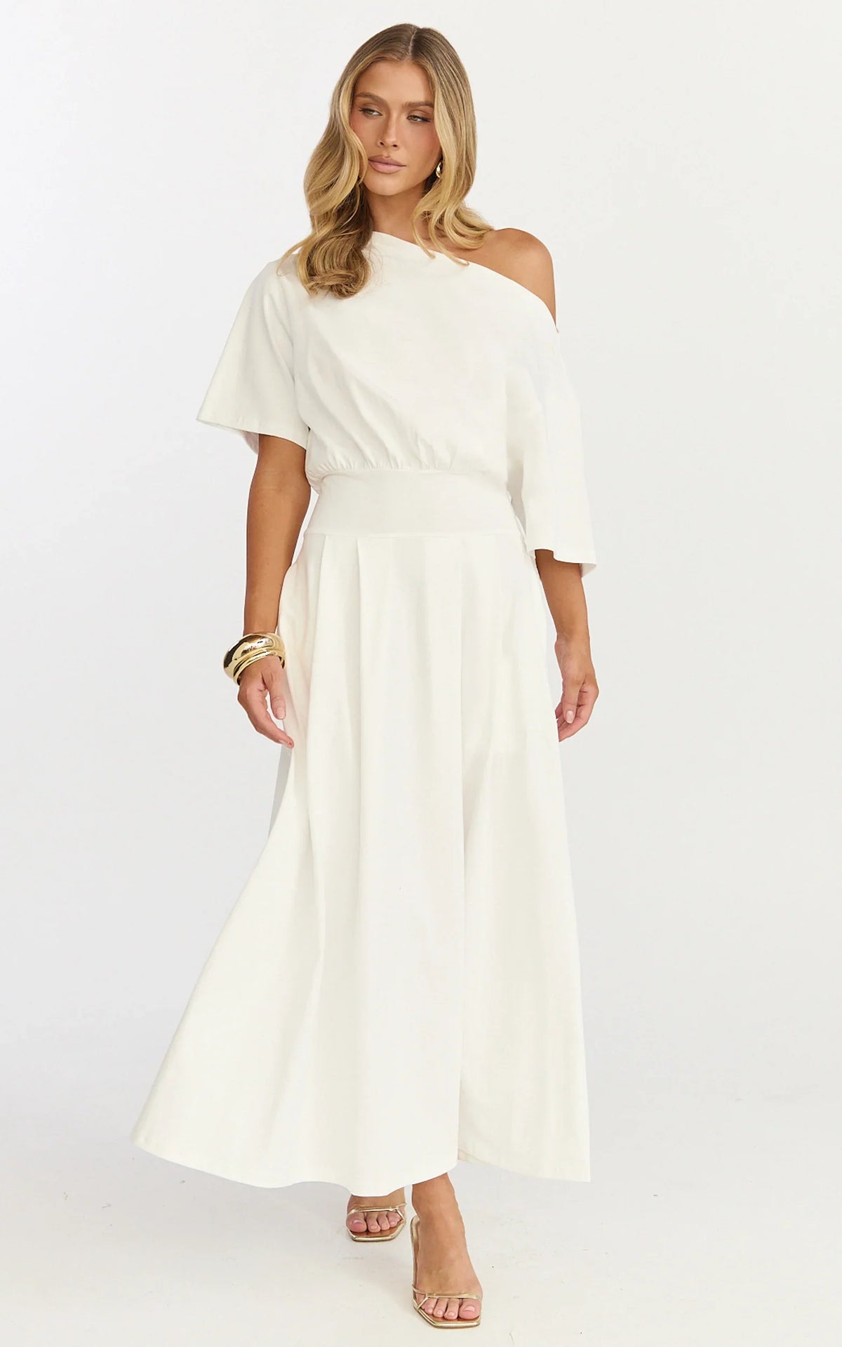 Tami Midi Dress - Off Shoulder Dress in White